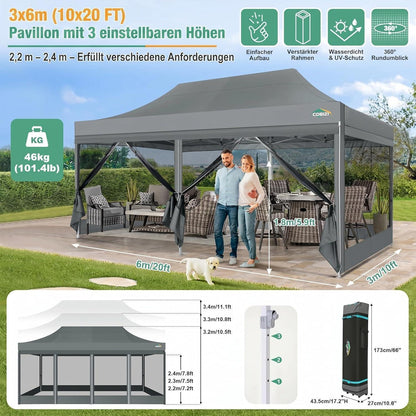 Faltpavillon 3x6m mit Moskitonetz & UV-Schutz