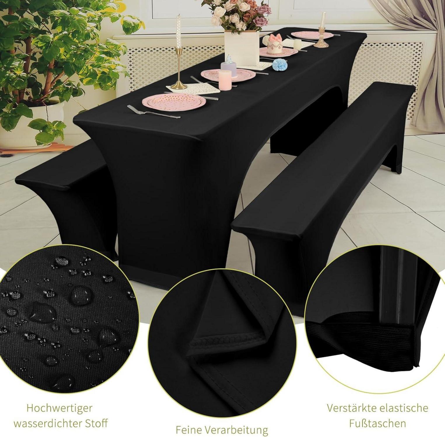 2er-Set Schwarze Elastische Biertischhussen Wasserdicht 220x50x70cm
