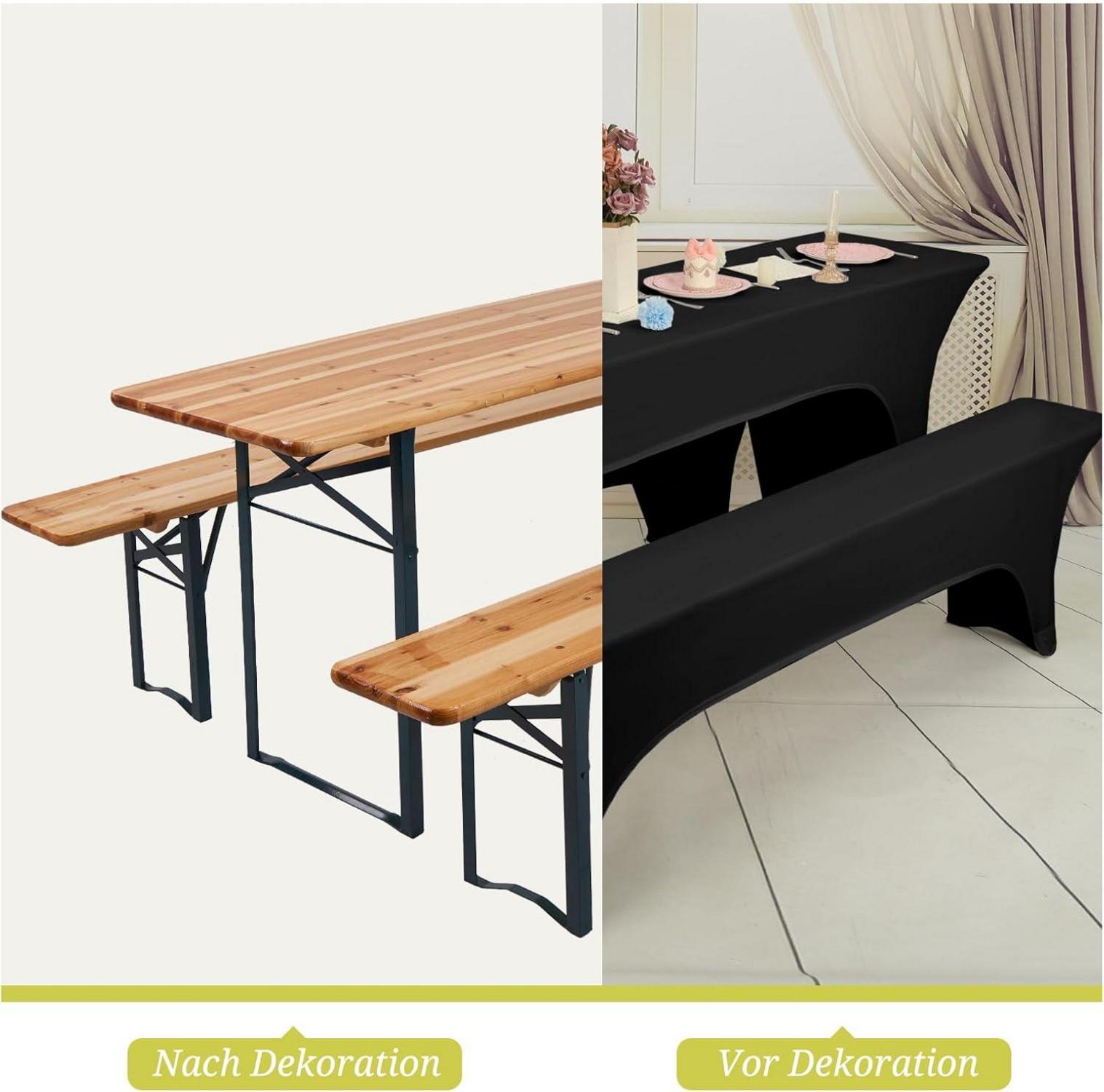 2er-Set Schwarze Elastische Biertischhussen 220x50x70cm - Wasserdicht, für Bankett und Gartenmöbel