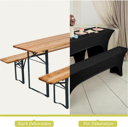 2er-Set Schwarze Elastische Biertischhussen 220x50x70cm - Wasserdicht, für Bankett und Gartenmöbel
