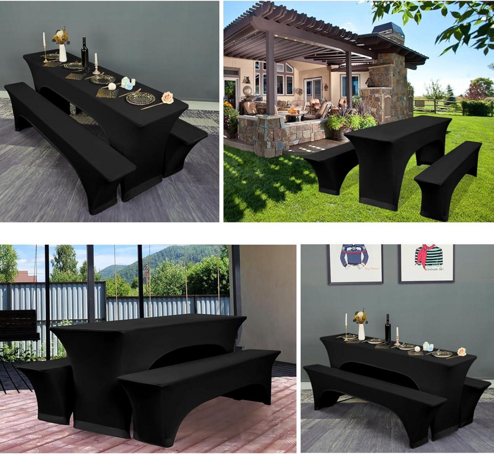 2er-Set Schwarze Elastische Biertischhussen Wasserdicht 220x50x70cm
