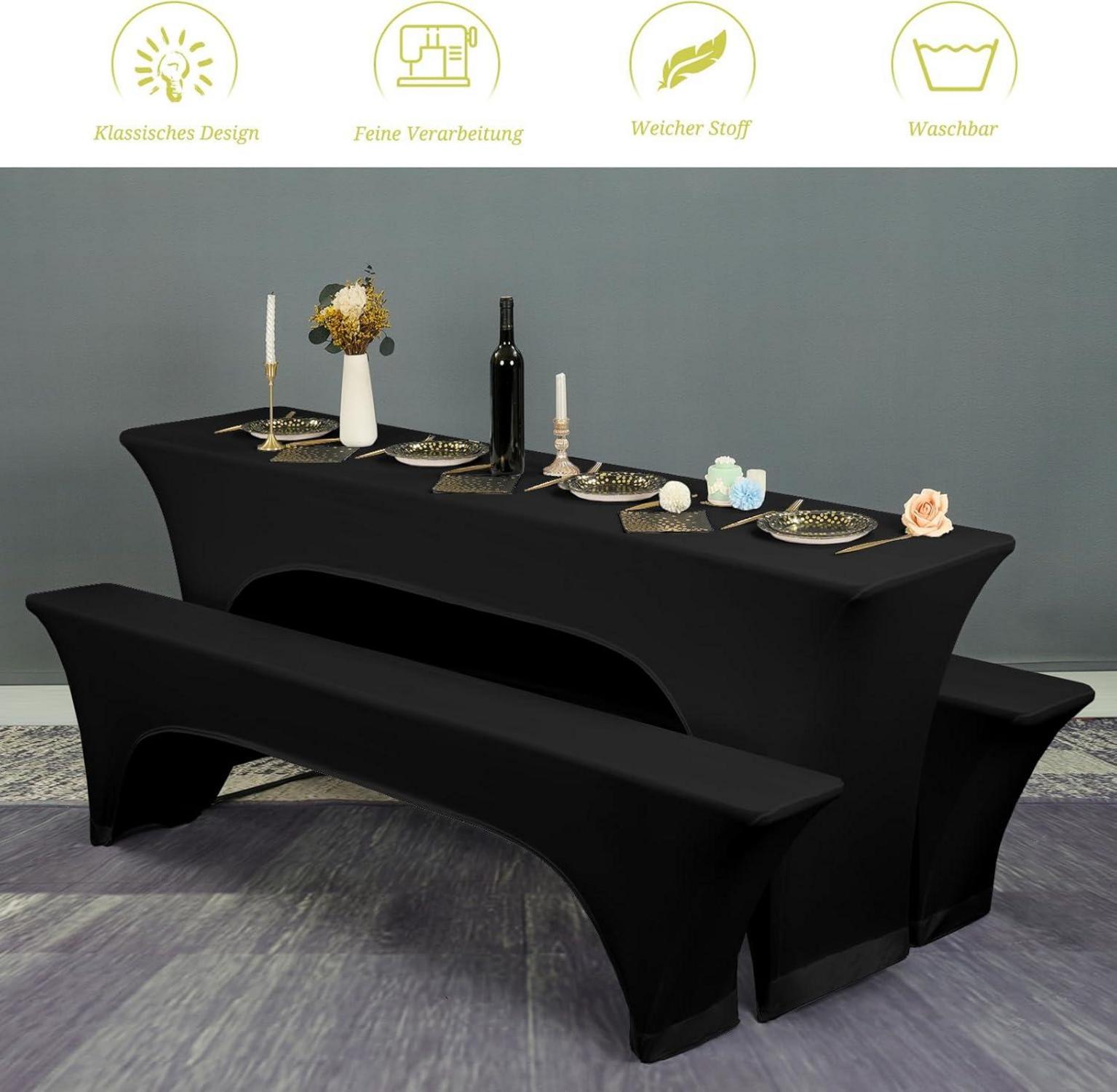 2er-Set Wasserdicht Biertischhussen, 220 x 50 x 70 cm, Schwarz