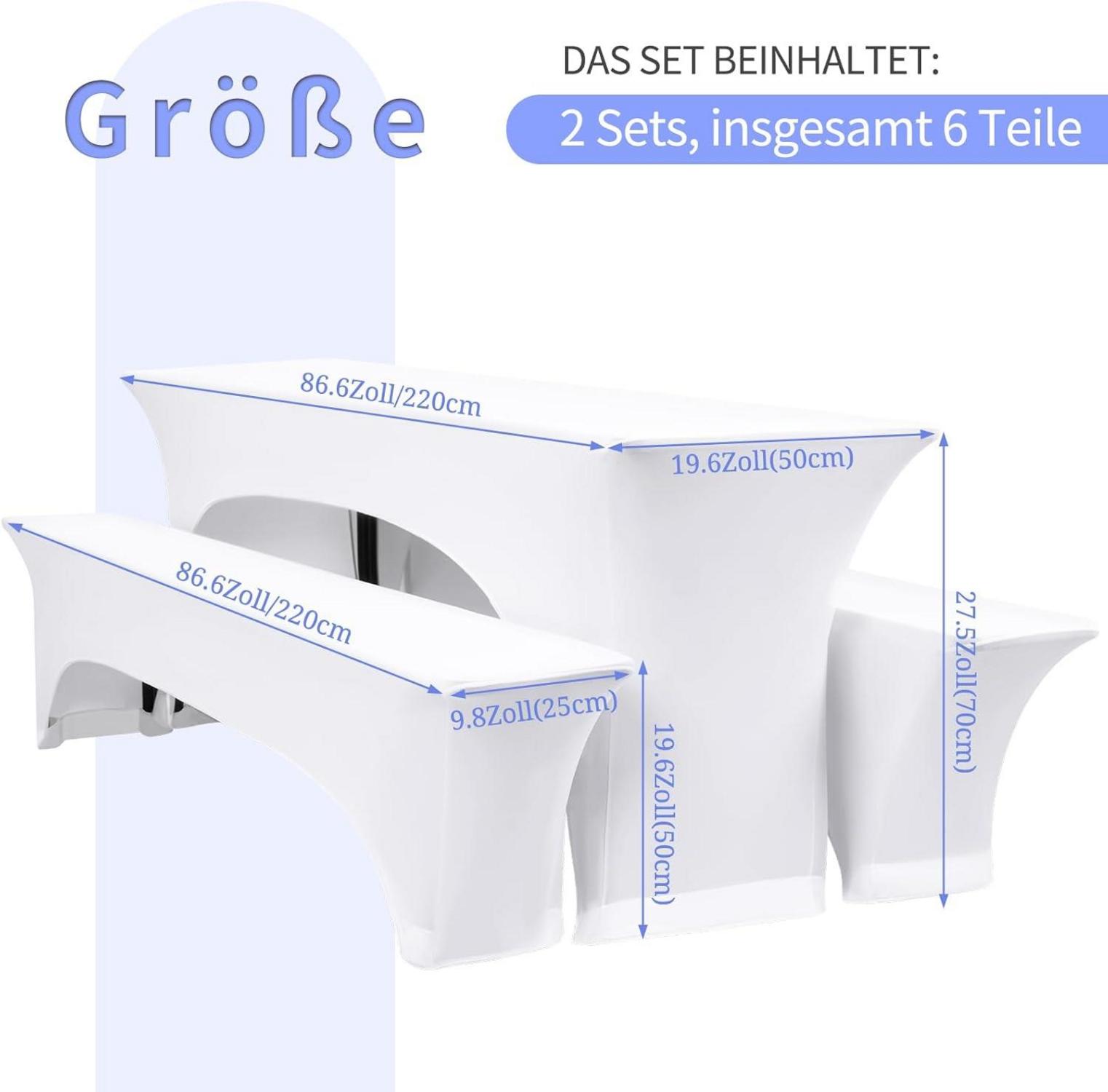 2er-Set Elastische Biertischhussen Weiß 220x50x70cm