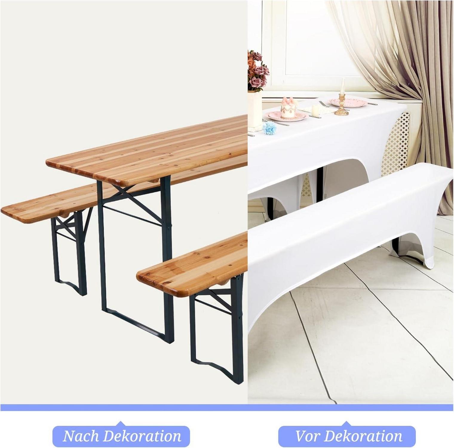 Weiße elastische Biertischhussen-Set, 220 x 50 x 70 cm, wasserdicht, 3er-Set