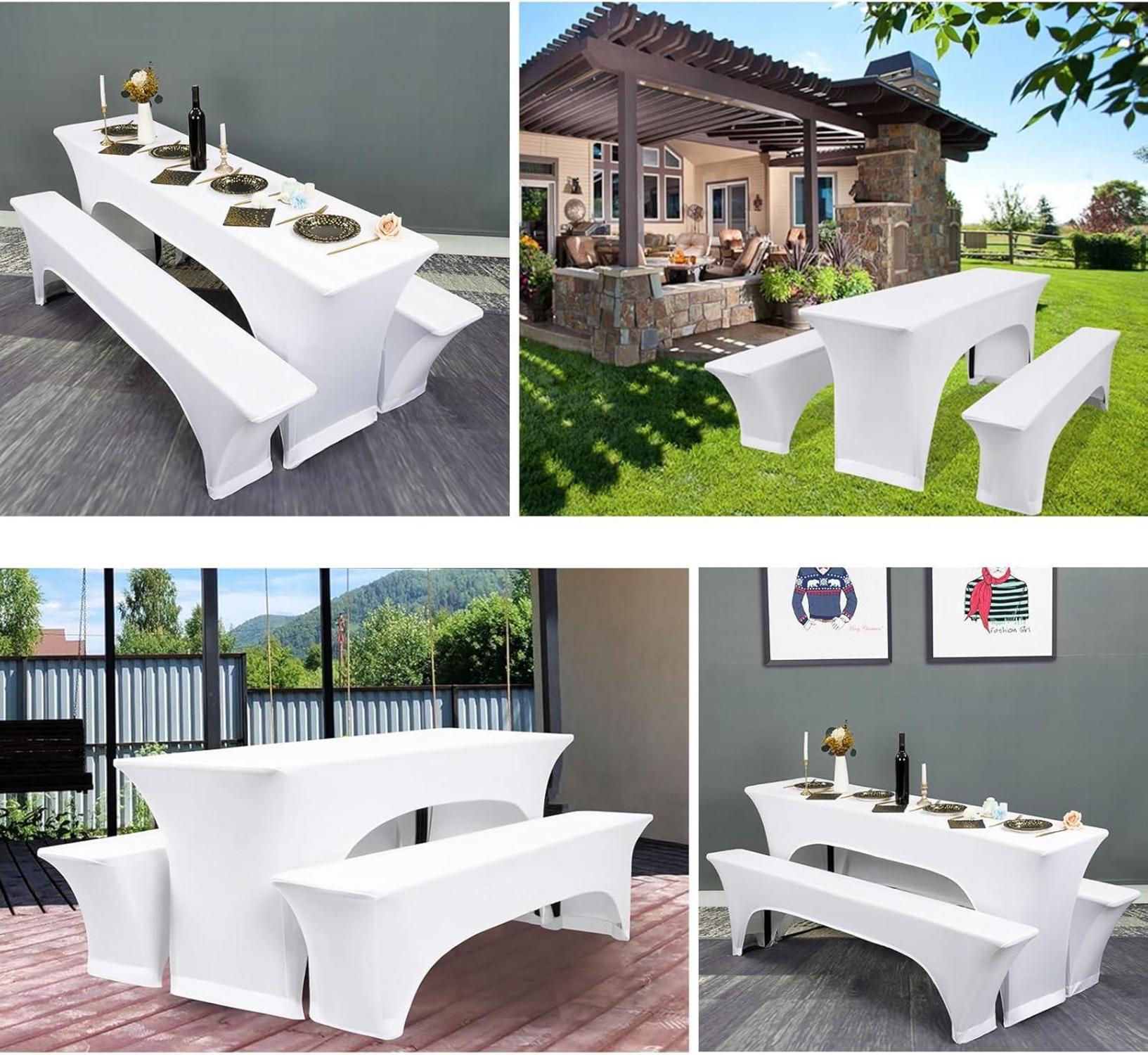 Elastische Biertischhussen Set, Weiß, 220x50x70 cm, Wasserdicht