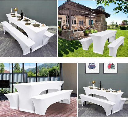 Elastische Biertischhussen Set, Weiß, 220x50x70 cm, Wasserdicht