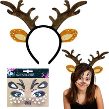 Rentier Haarreif mit Ohren und Gesichtstattoo, für Fasching