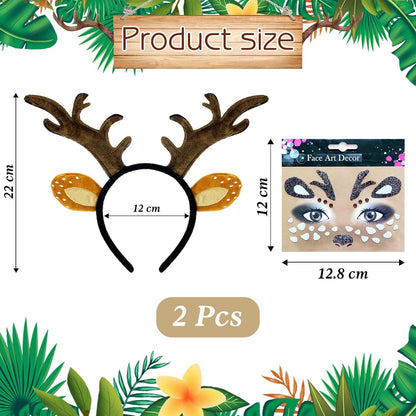 Rentier Haarreif mit Reh Geweih Ohren und Gesichtstattoo