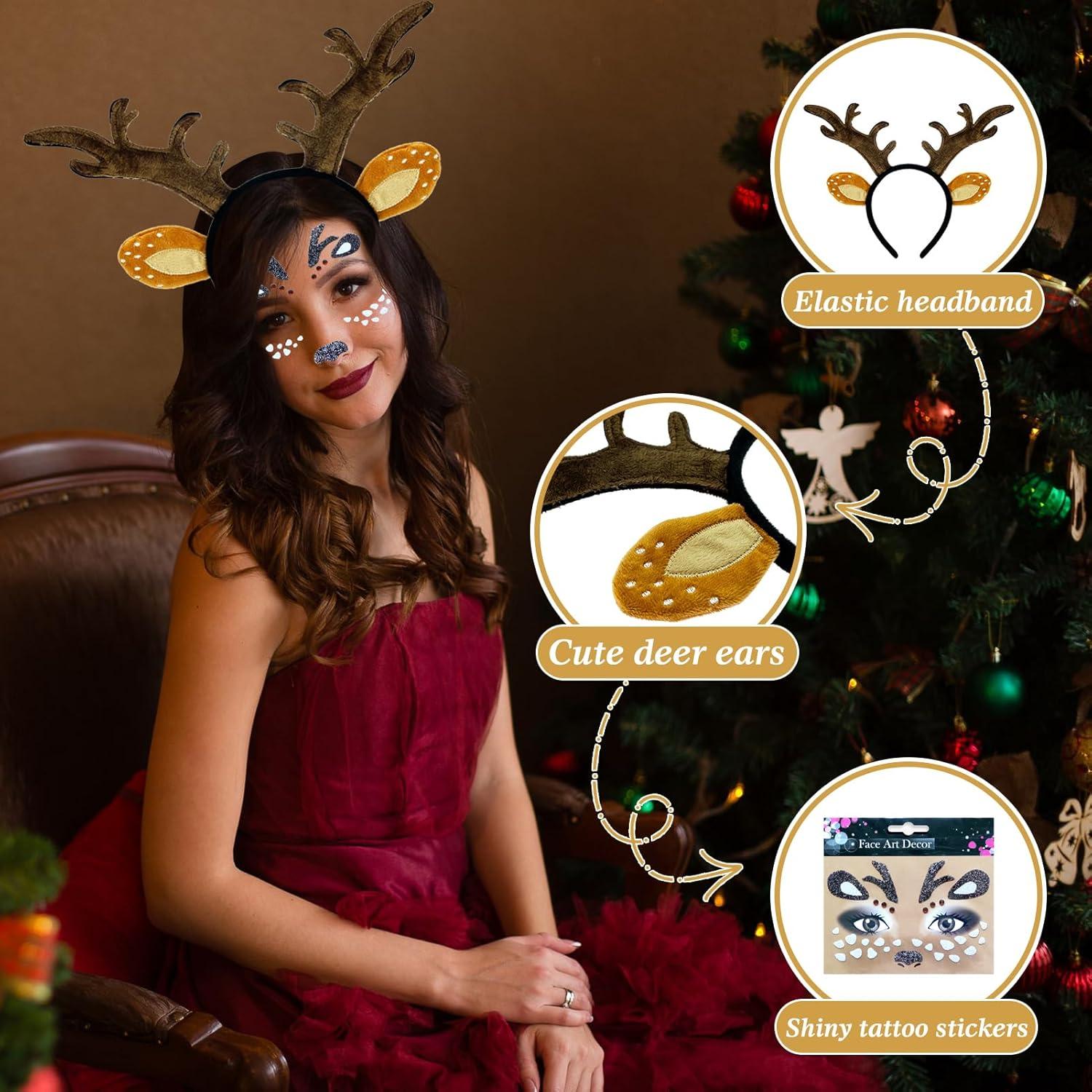 Rentier Haarreif mit Ohren und Gesichtstattoo, für Fasching