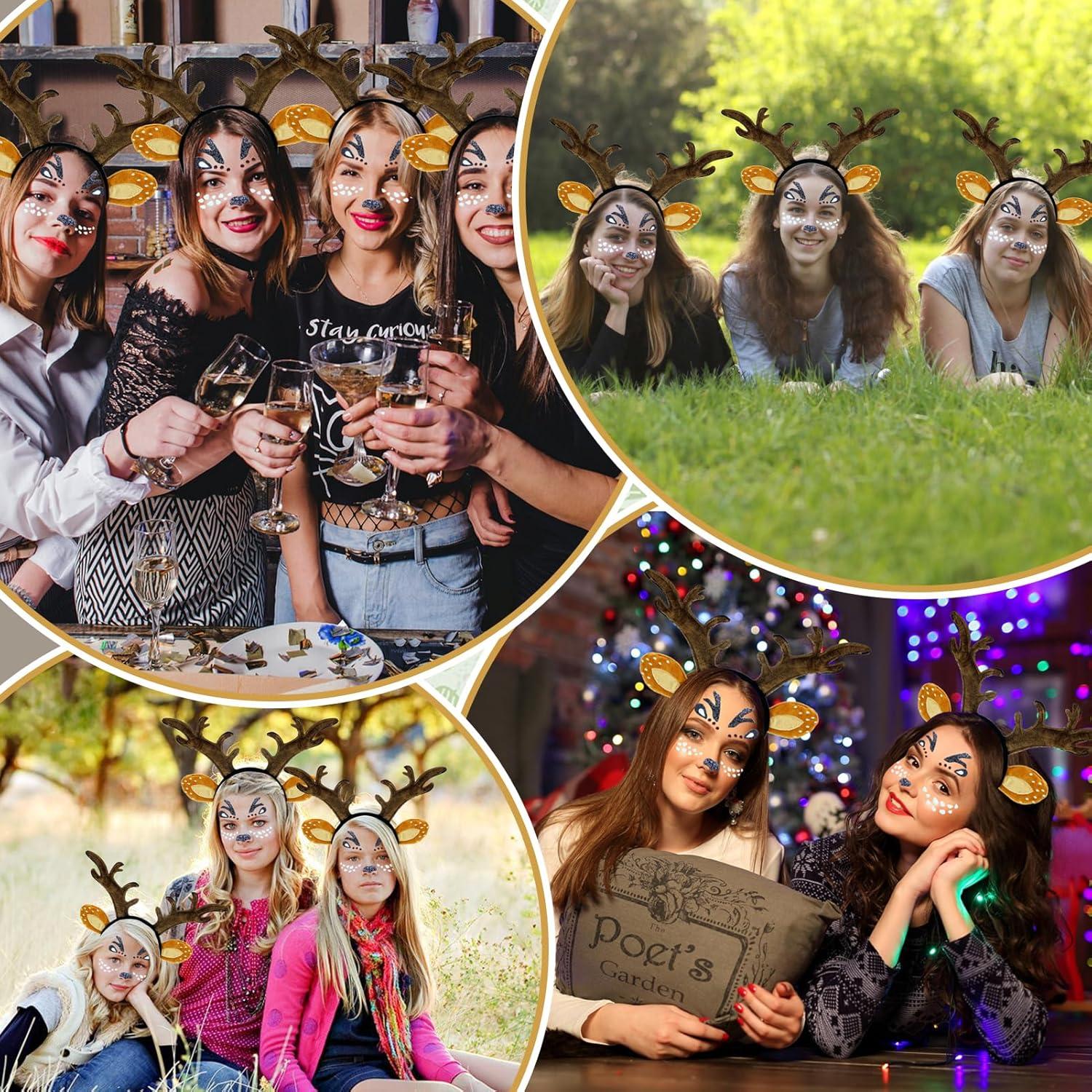 Rentier Haarreif mit Ohren und Gesichtstattoo für Fasching und Halloween