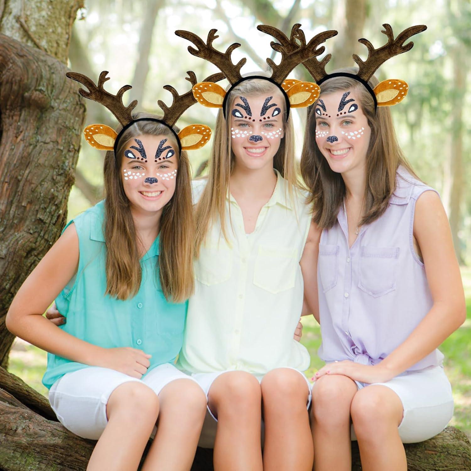 Rentier Haarreif mit Ohren Reh Geweih Damen Kostüm Haarreifen