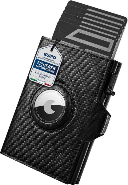 Slim Wallet RFID Schutz Italienisches Leder Münzfach Airtag