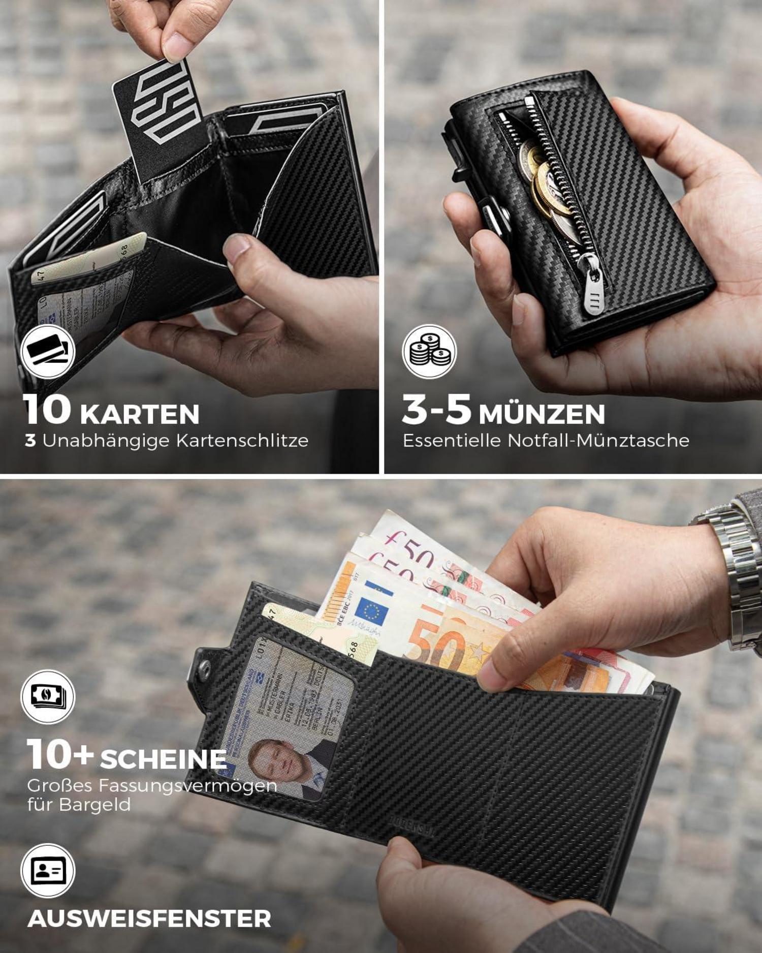 DODENSHA Herren RFID Slim Wallet mit Münzfach aus italienischem Leder