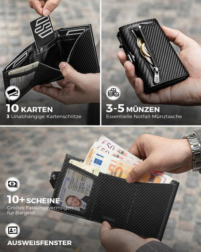 DODENSHA Herren RFID Slim Wallet mit Münzfach aus italienischem Leder
