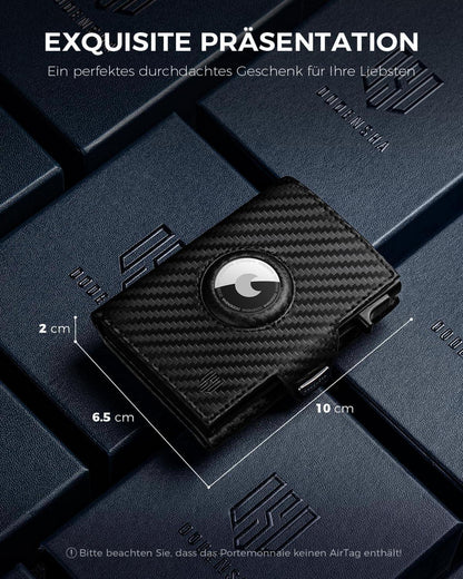 DODENSHA Herren RFID Slim Wallet Carbon Leder Münzfach Pop-up Aluminium