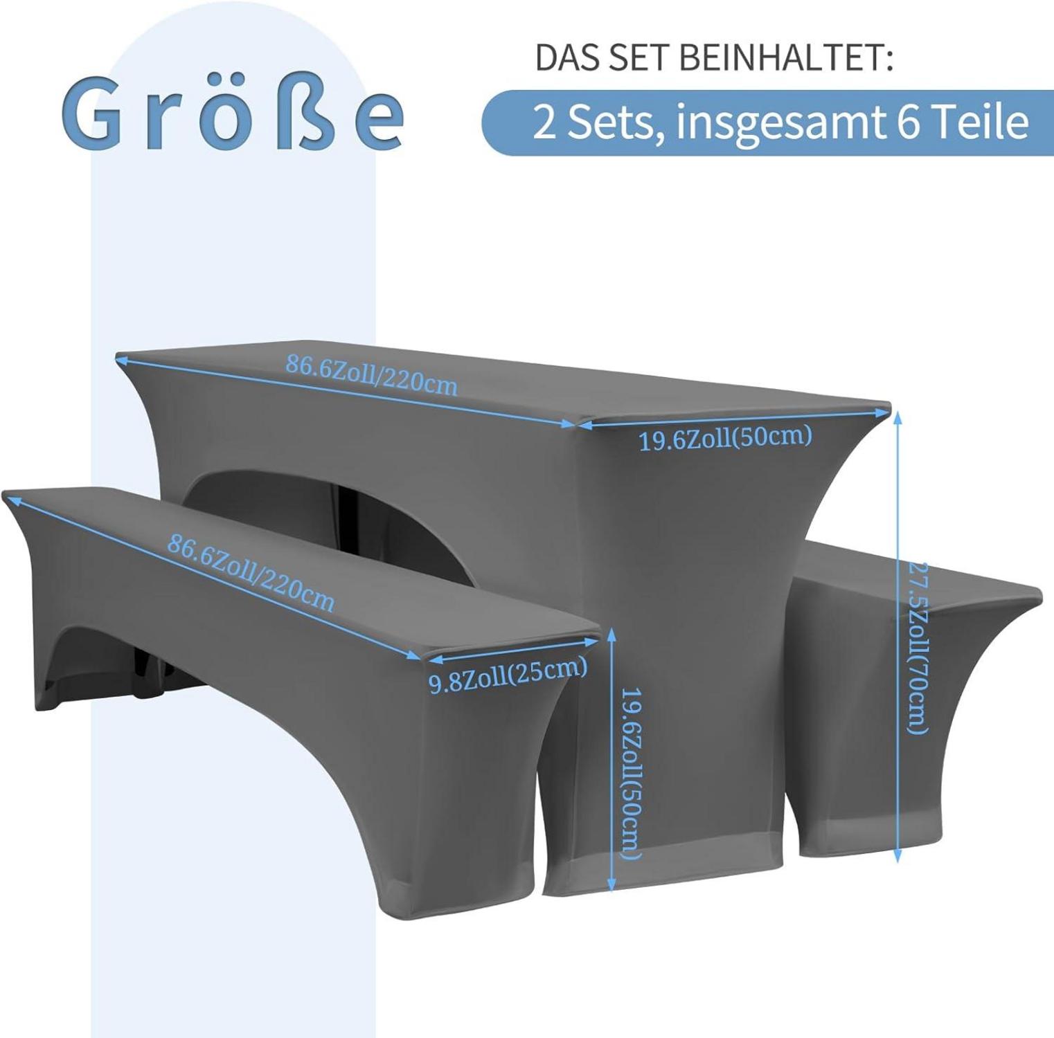 2er-Set Elastische Biertischhussen Dunkelgrau Wasserdicht