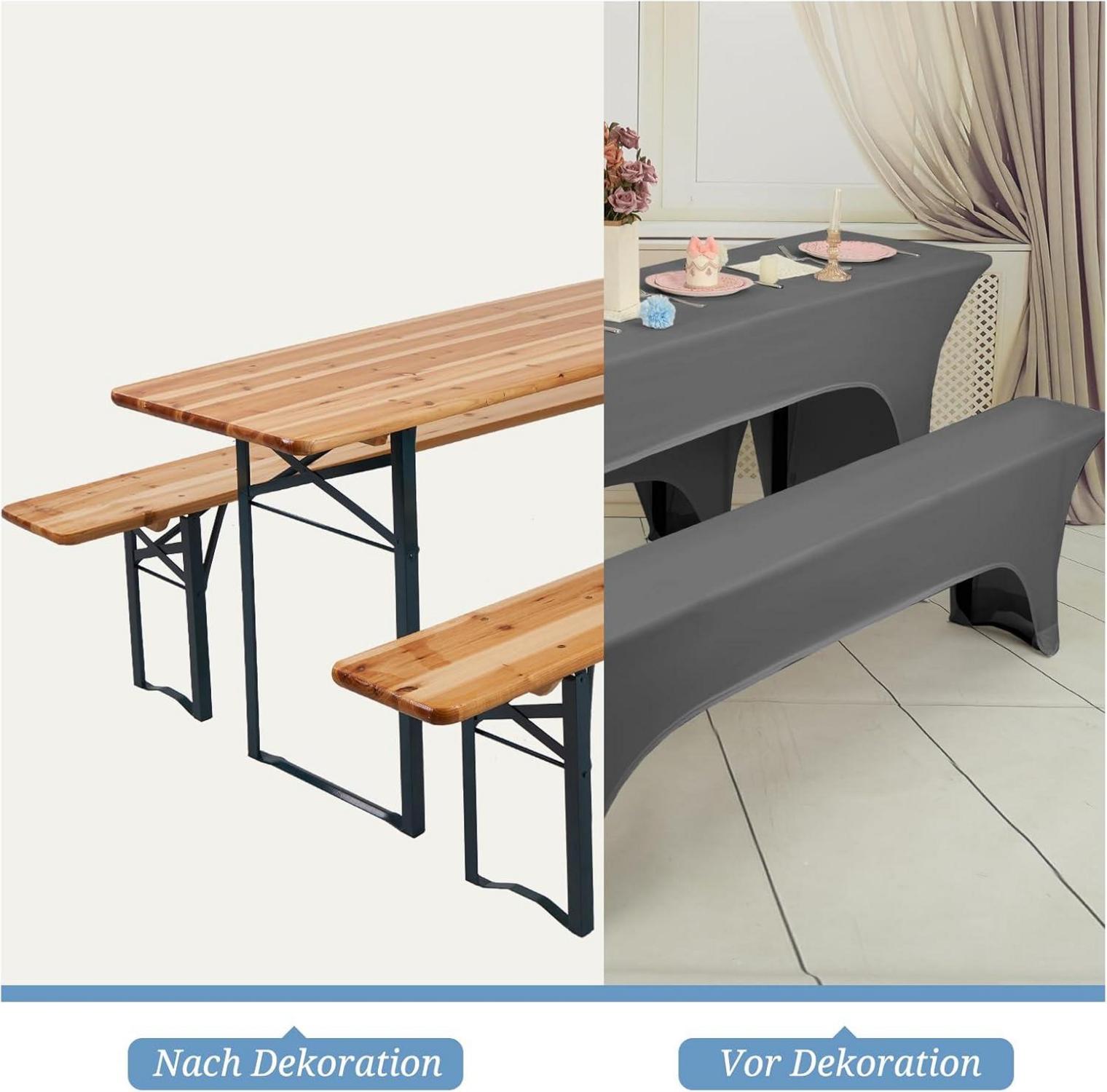 2er-Set Elastische Biertischhussen Dunkelgrau Wasserdicht 220x50x70cm