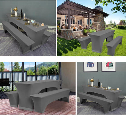 2er-Set Elastische Biertischhussen Dunkelgrau - Wasserdicht 220 x 50 x 70 cm