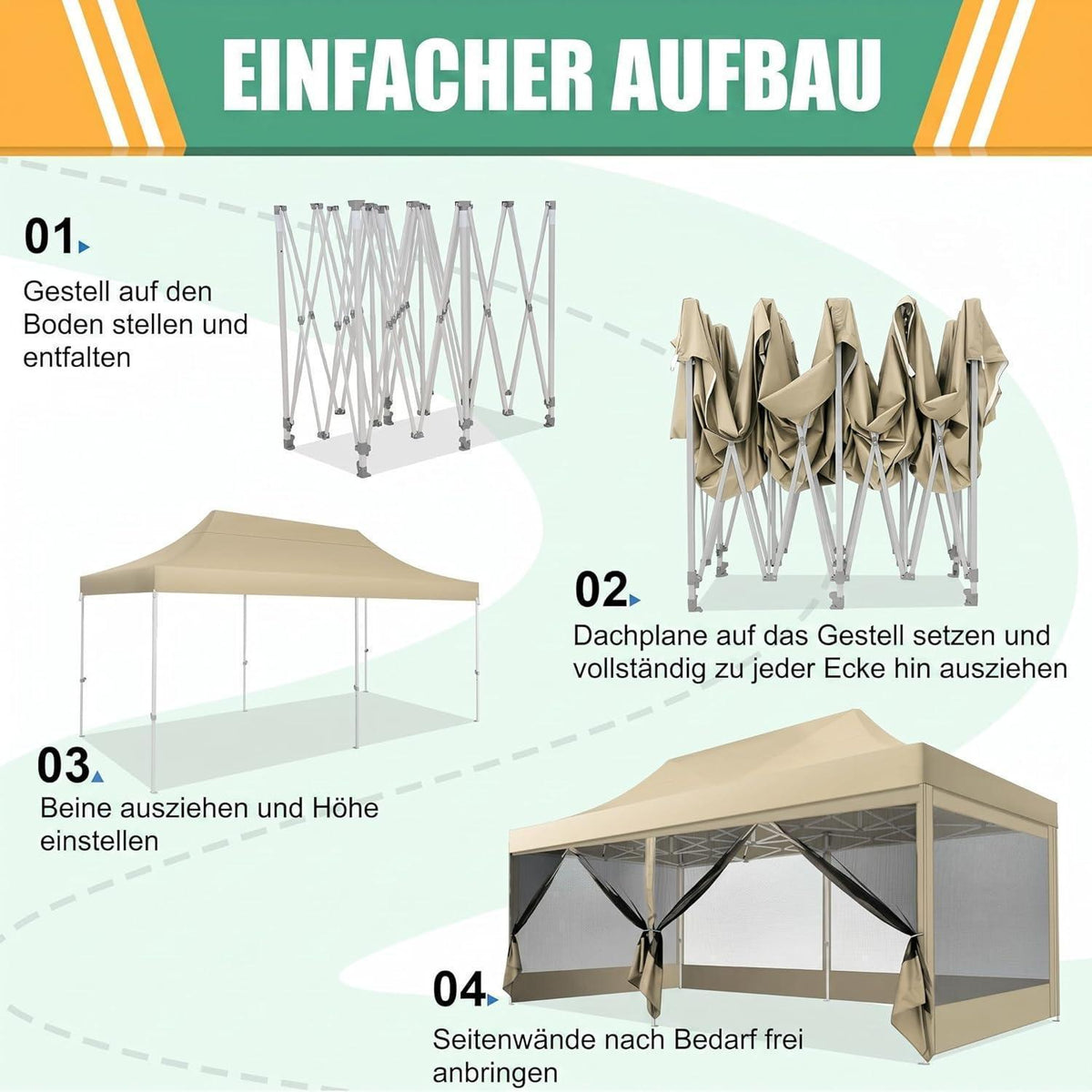 Faltpavillon 3x6m mit Moskitonetz & UV-Schutz
