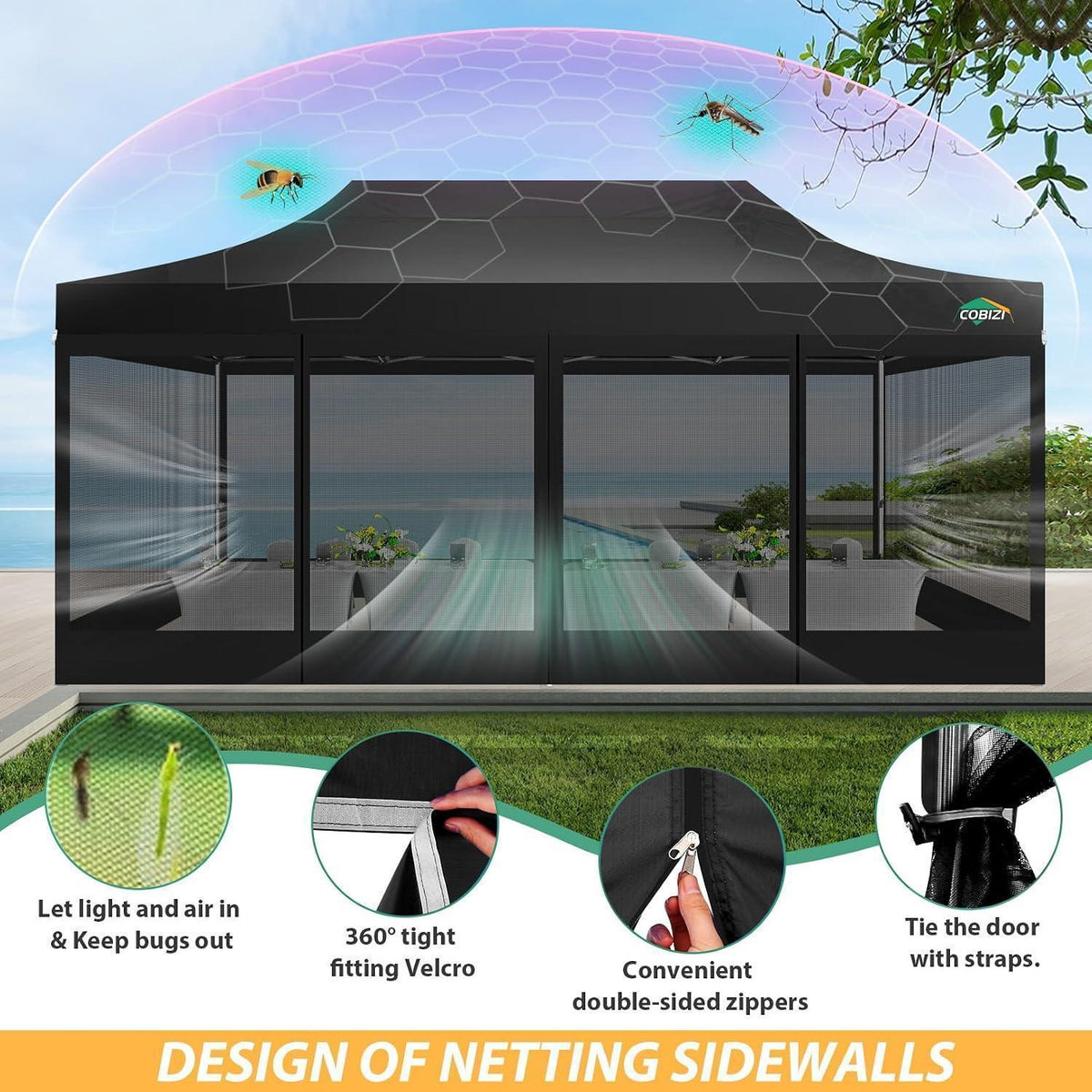 3x6m Pavillon mit 6 Seitenwänden – Wasserdicht & Stabil