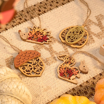 24er Herbstdeko Holz Anhänger Kürbis Igel für Baum Fenster