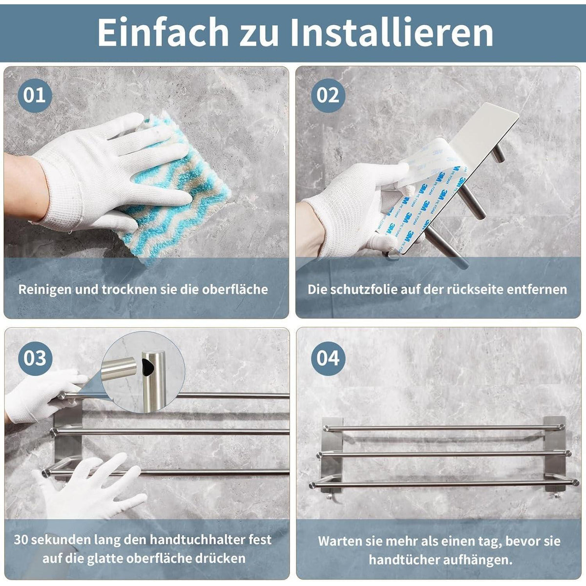Selbstklebender Handtuchhalter 3 Stangen 60cm Edelstahl gebürstet
