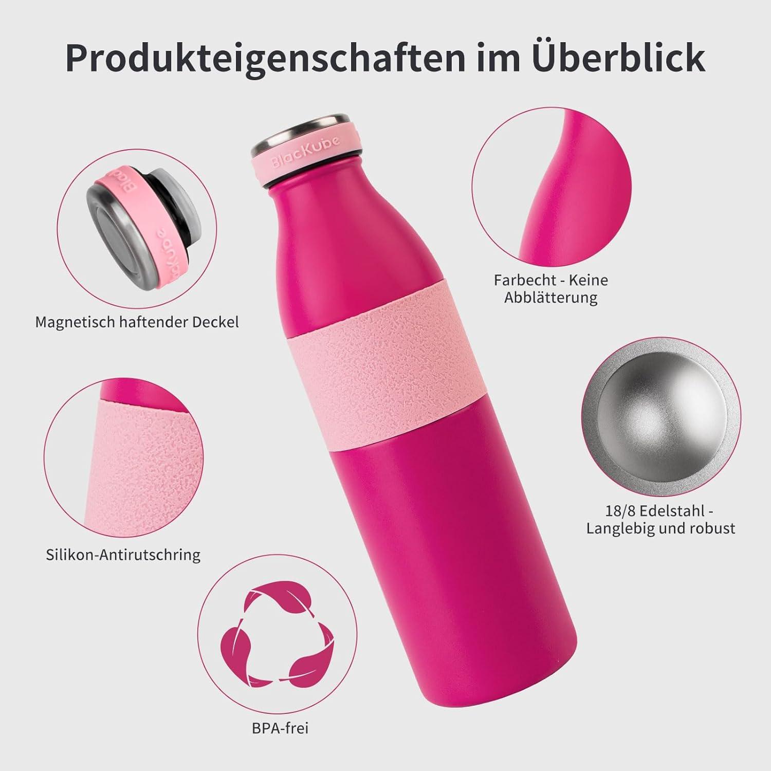 Blackube Edelstahl Trinkflasche 1L Thermo | Auslaufsicher, BPA-frei, Rutschfeste Silikonhülle