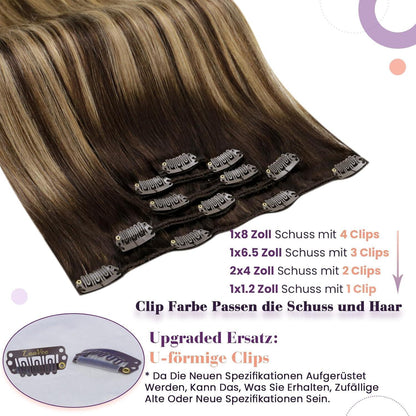 Echthaar Extensions Balayage Braun Ombre Karamellblond 45cm