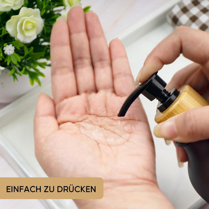 3x Seifenspender 500ml mit Etiketten – Bernstein Schwarz