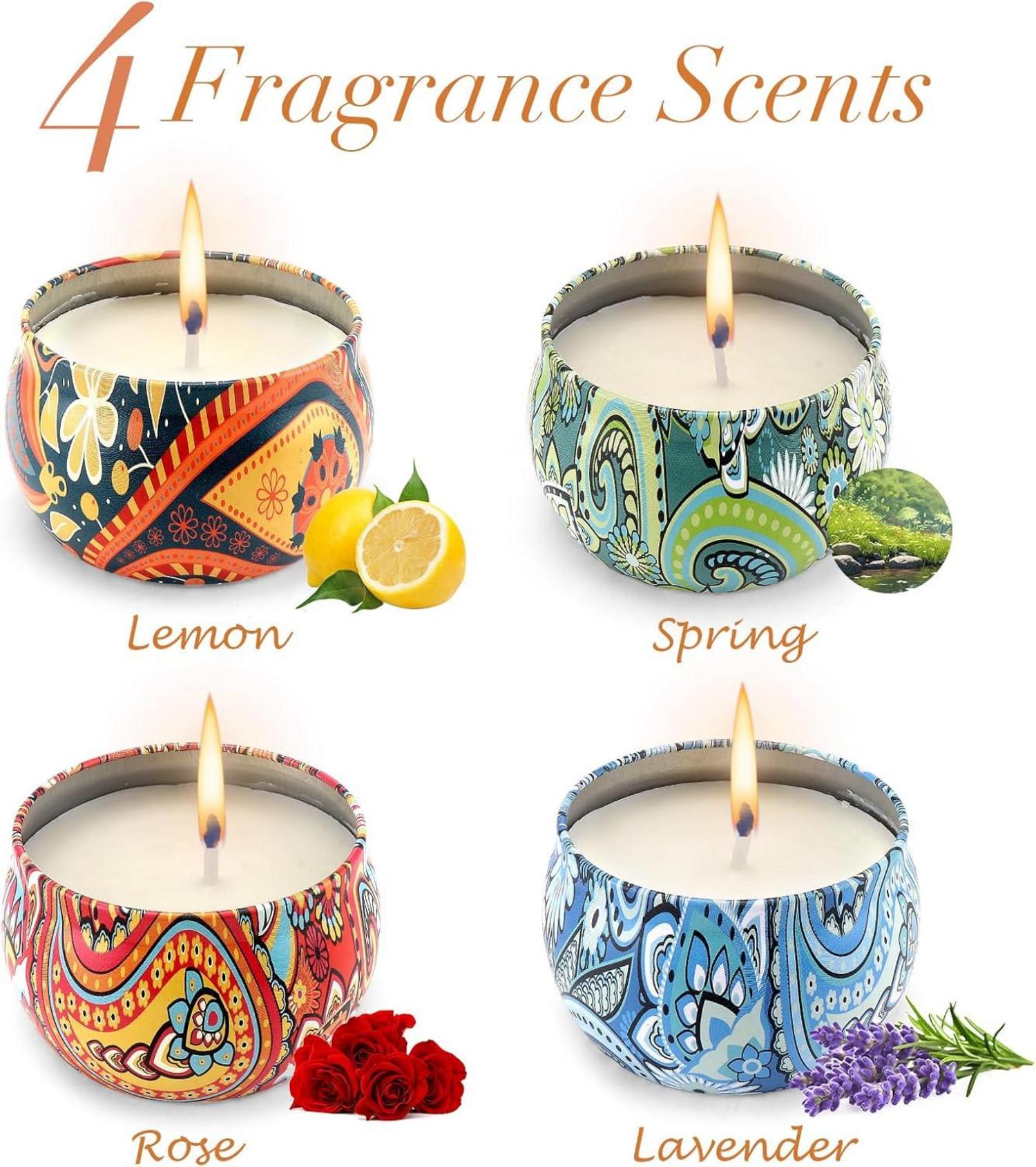 4er Set Duftkerzen, Geschenke für Frauen, Aromatherapie Kerzen Rose Lavendel