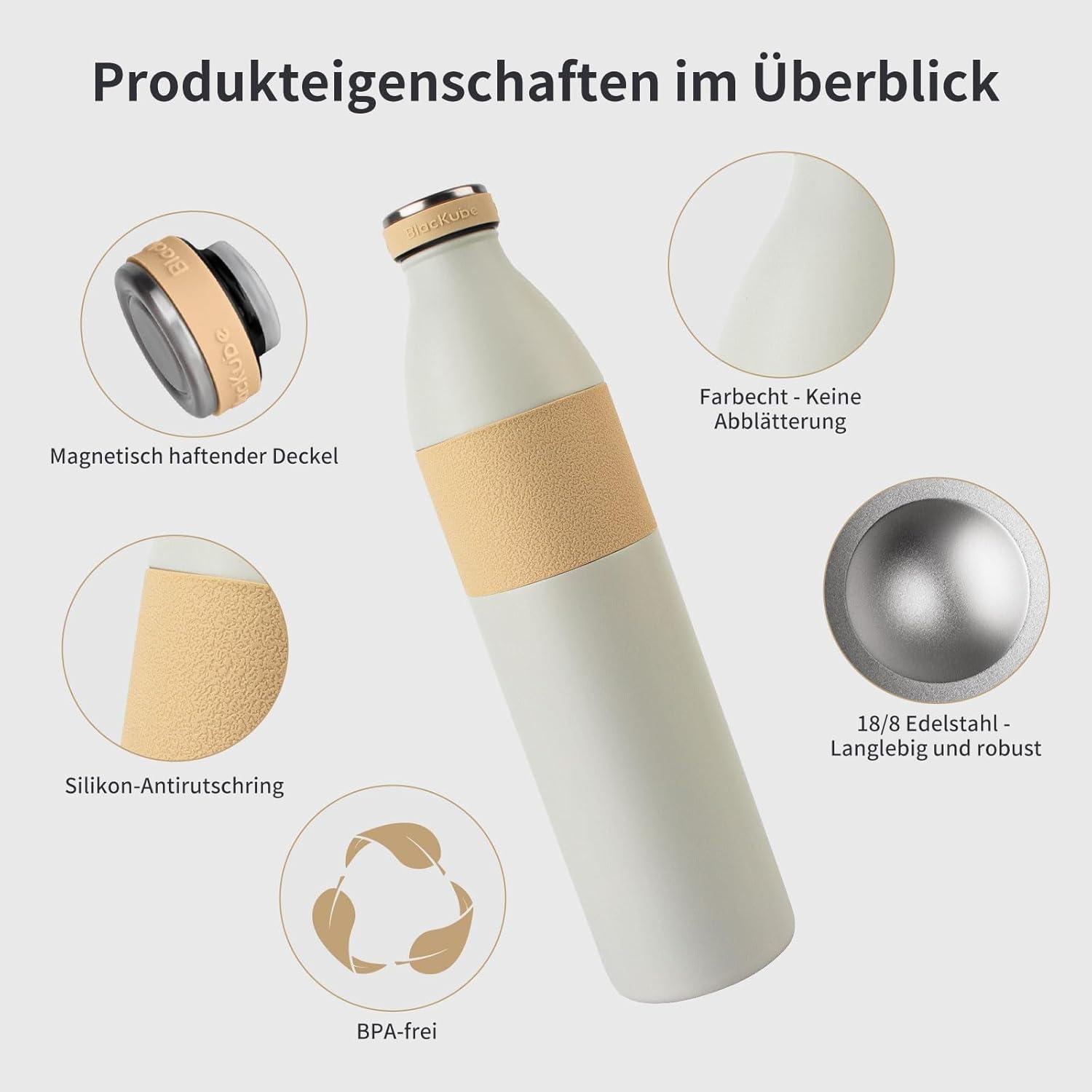 Blackube Thermosflasche 500ml Edelstahl BPA-frei Auslaufsicher für Sport & Outdoor