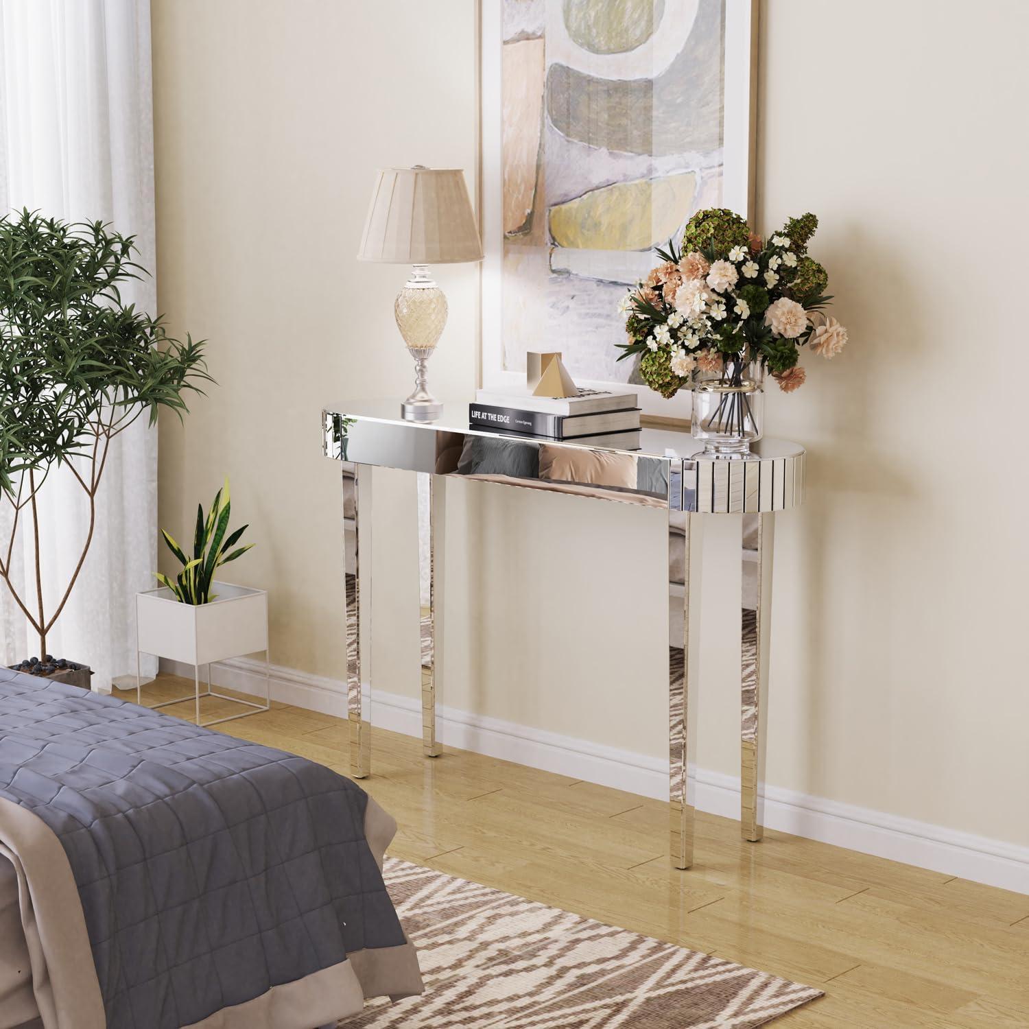 Eleganter Silber Spiegelglas Konsolentisch Modern 120x32x80cm