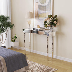 Eleganter Silber Spiegelglas Konsolentisch Modern 120x32x80cm