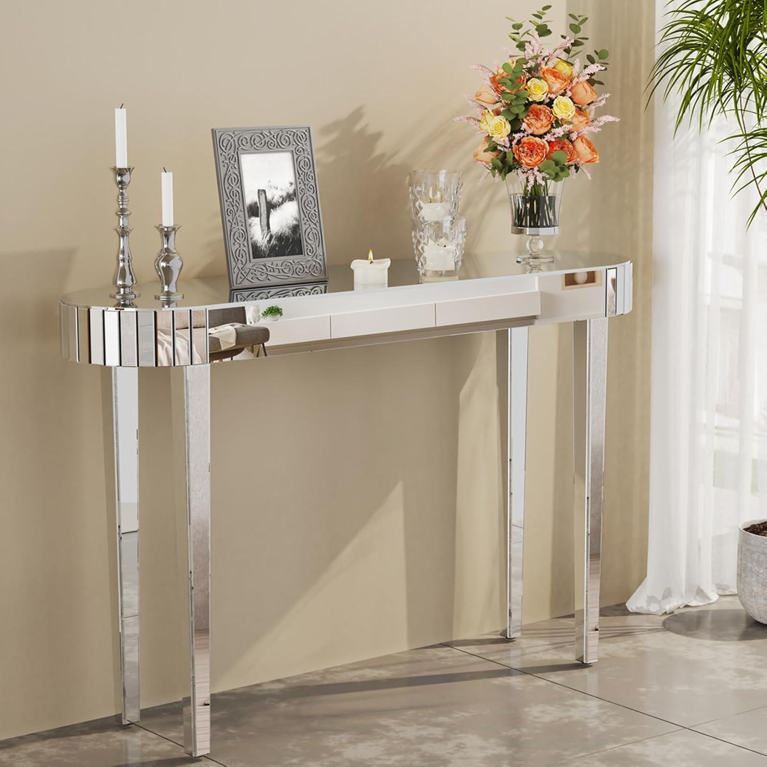 Spiegelglas Konsolentisch Silber 120x32x80cm Modern Glastisch