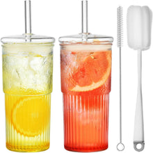 Bubble Tea Glasbecher 570ML mit Glasdeckel und Strohhalm - 2er Pack