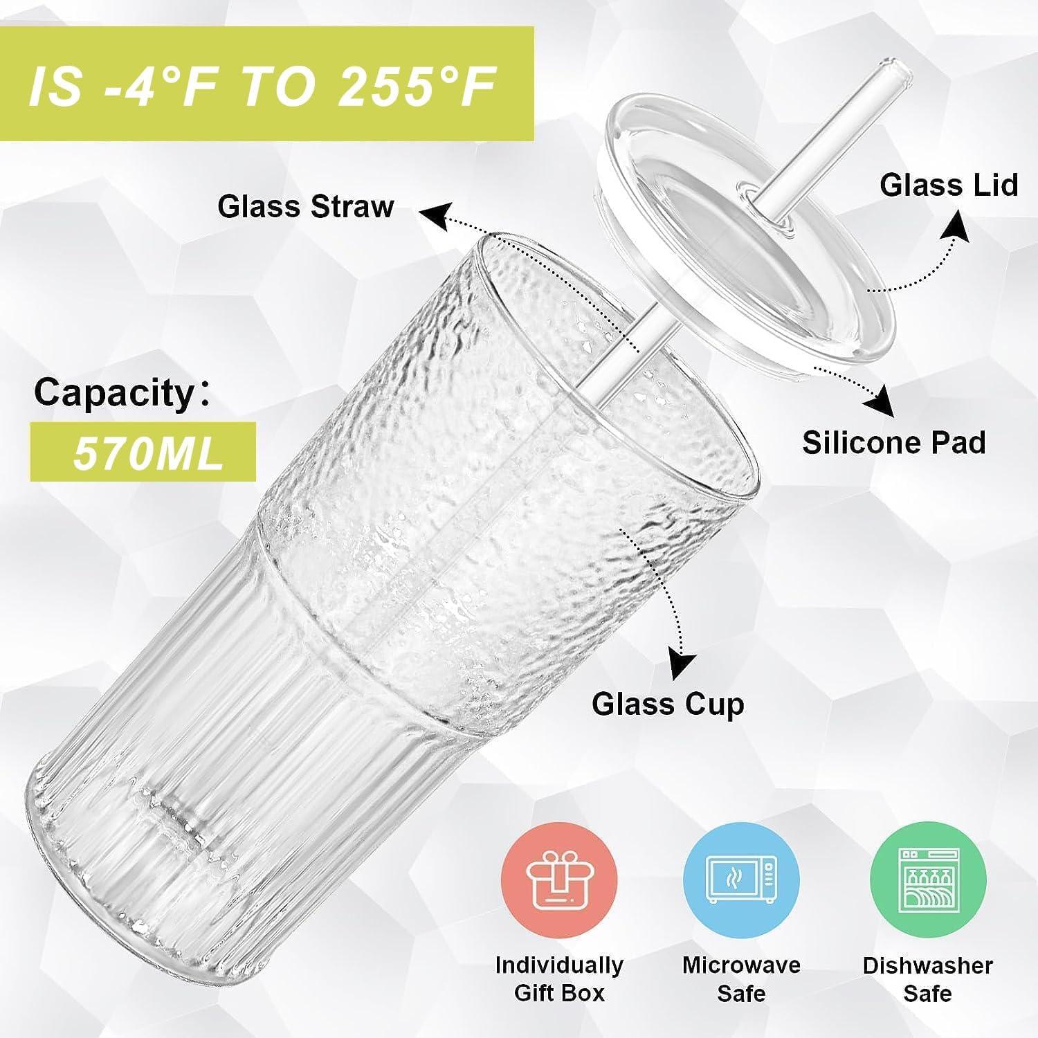 Bubble Tea Glasbecher 570ML mit Glasdeckel und Strohhalm - 2er Pack