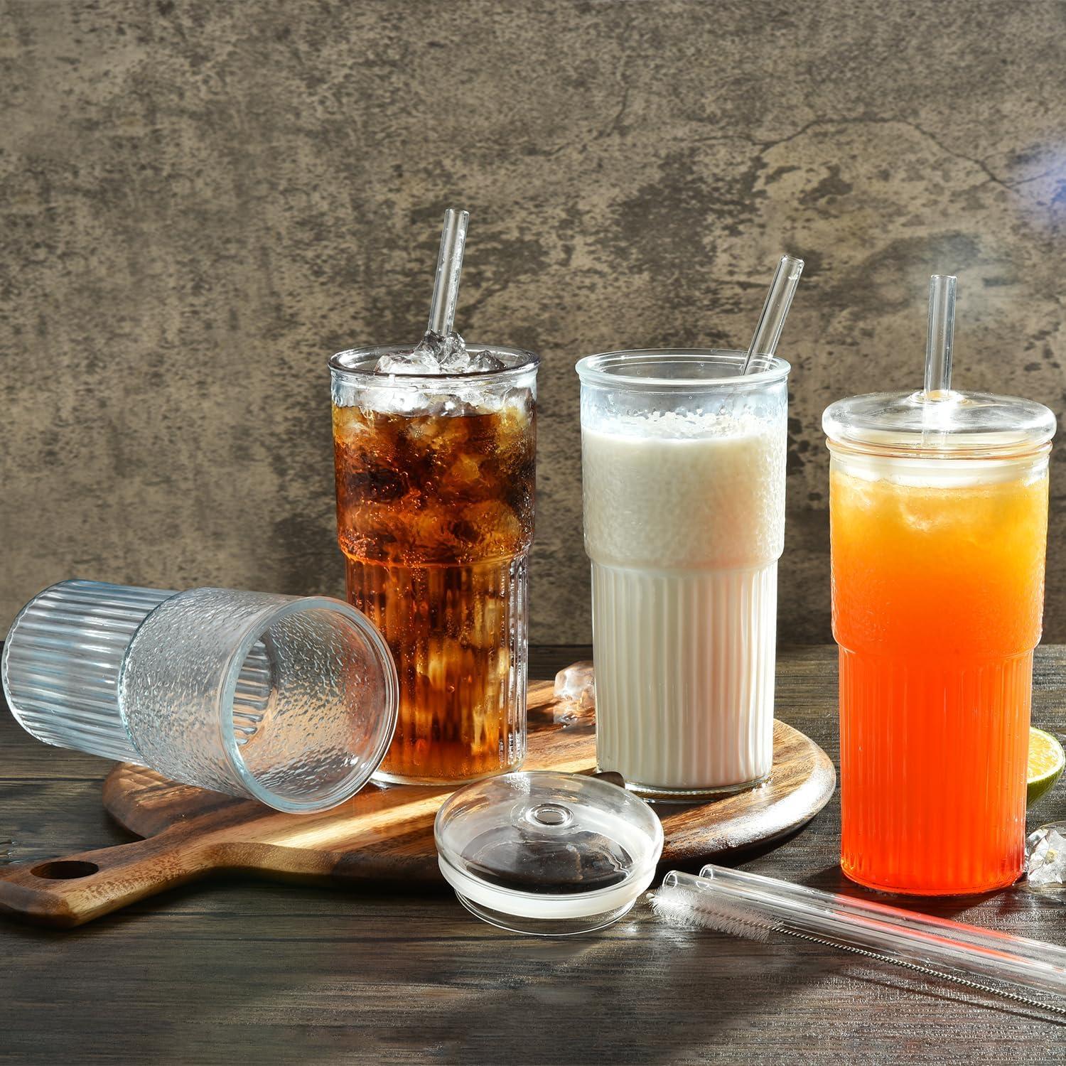 ALINK 570ML Bubble Tea Glasbecher mit Deckel und Strohhalm - 2er Pack