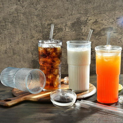 ALINK 570ML Bubble Tea Glasbecher mit Deckel und Strohhalm - 2er Pack
