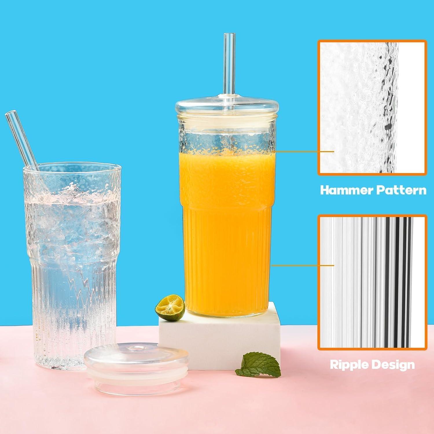 570ML Bubble Tea Glasbecher mit Deckel und Strohhalm 2er Pack