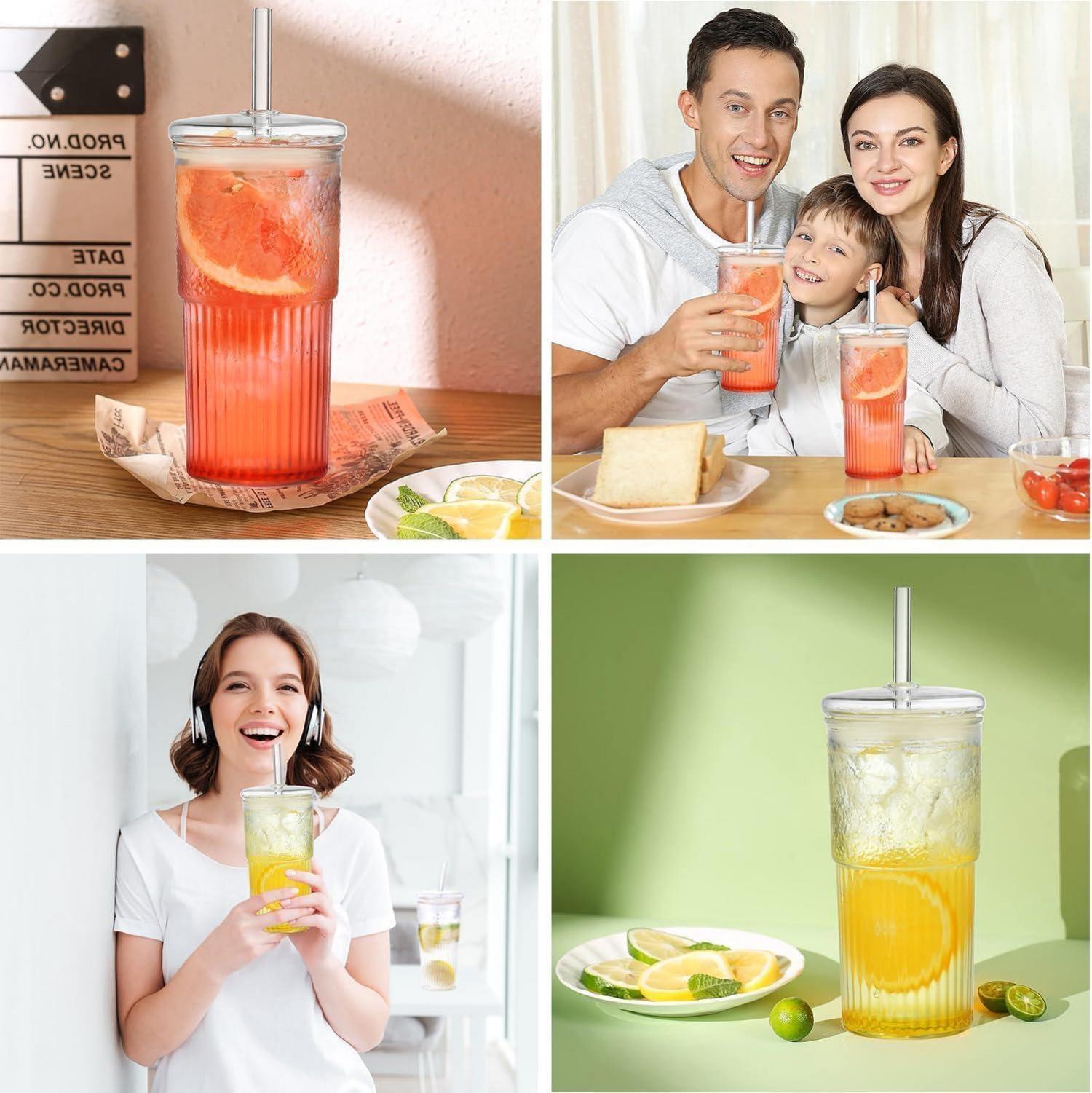 Bubble Tea Glasbecher 570ML mit Deckel Strohhalm 2er Pack Borosilikatglas