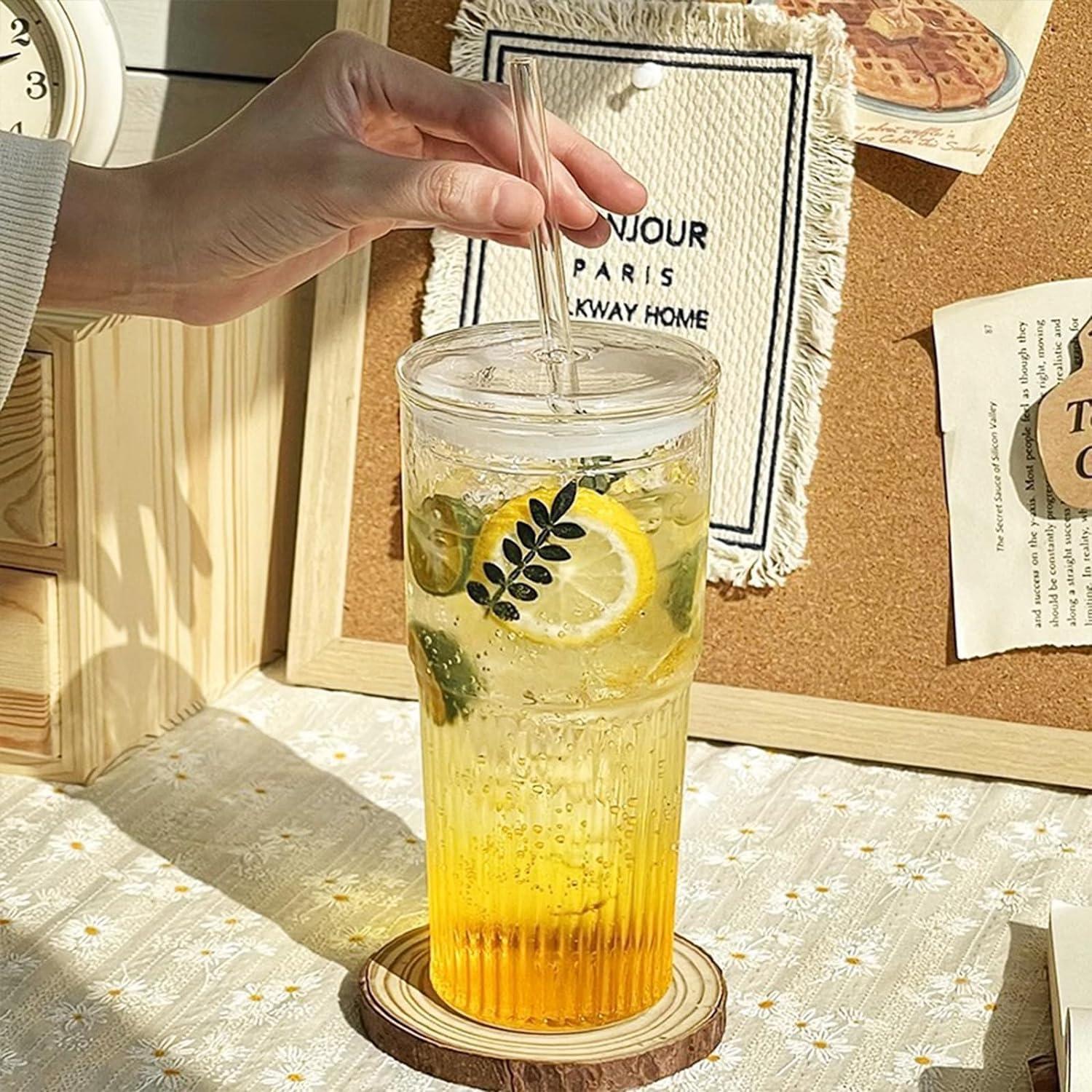 ALINK 570ML Bubble Tea Glasbecher mit Deckel und Strohhalm - 2er Pack