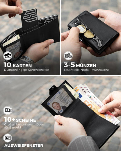 Herren RFID Slim Wallet mit Airtag-Fach, Münzfach aus Aluminium - Schwarz