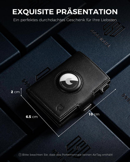 DODENSHA Airtag Wallet Herren RFID NFC Schutz Slim Wallet Münzfach Schwarz