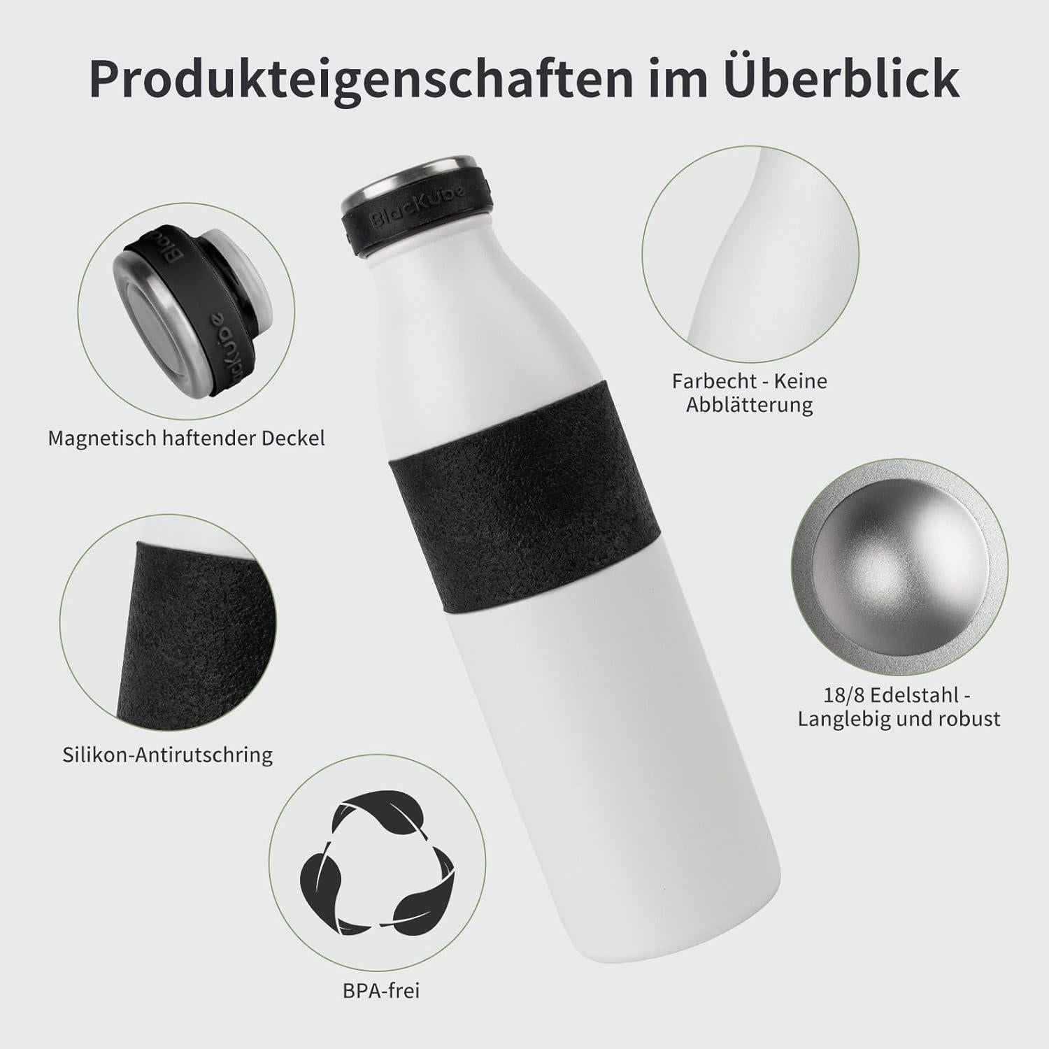 Blackube Thermosflasche 500ml Edelstahl BPA-frei Auslaufsicher für Outdoor Sport Fitness