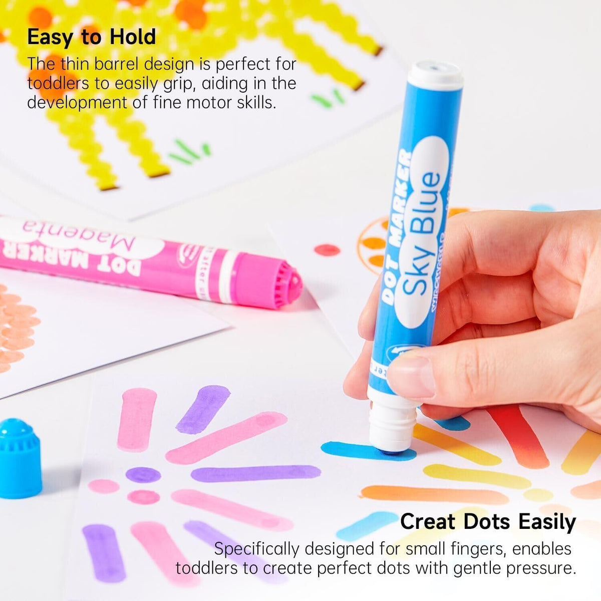 Auswaschbare Dot Marker für Kinder, 10 Farben, ungiftig