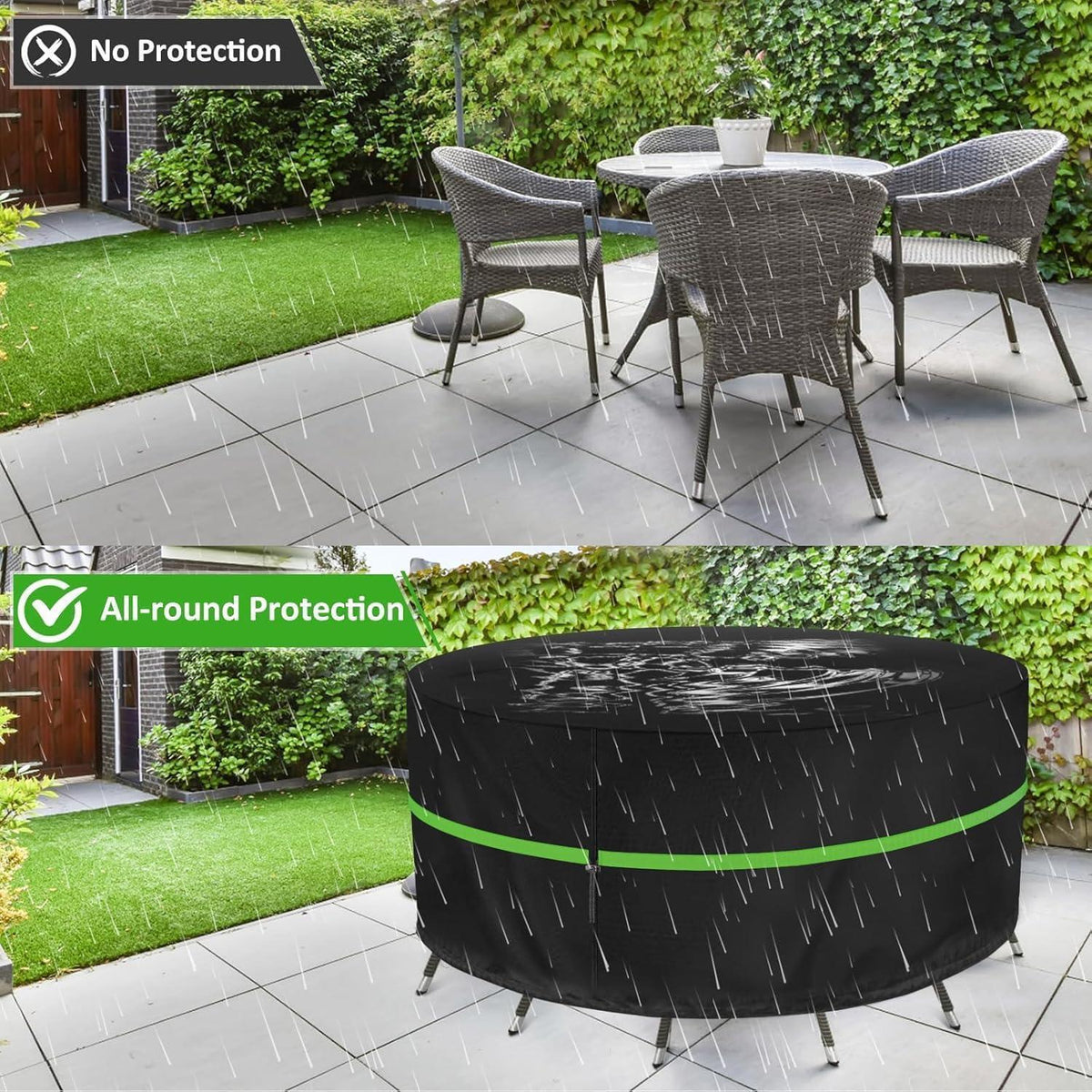 Runde Gartenmöbel Abdeckung 160x70cm – Wasserdicht & Robust