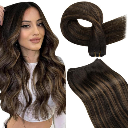 Echthaar Tressen Braun Balayage 60cm – Zum Einnähen & Stylen