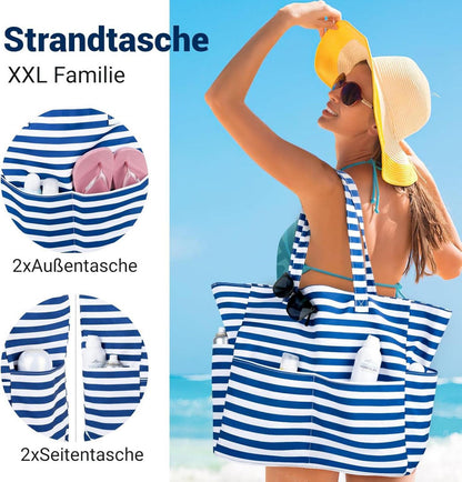 Strandtasche XXL Familie mit Reißverschluss Damen Große