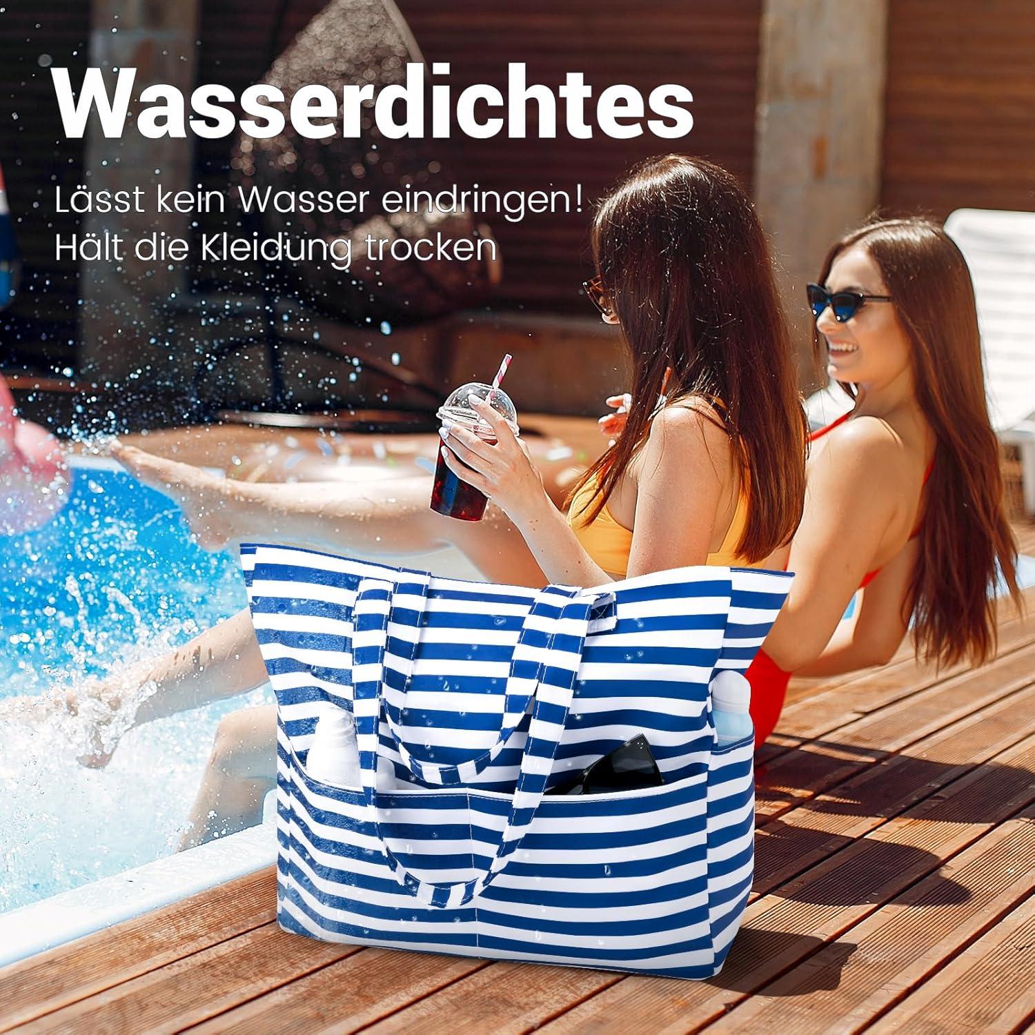 Große Strandtasche XXL Familie Damen Badetasche mit Reißverschluss