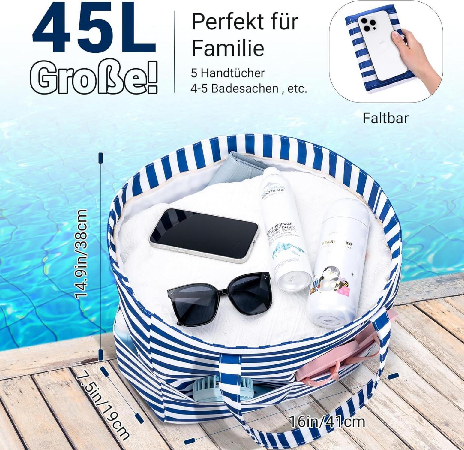 Strandtasche XXL Familie Damen mit Reißverschluss Badetasche Beach Bag